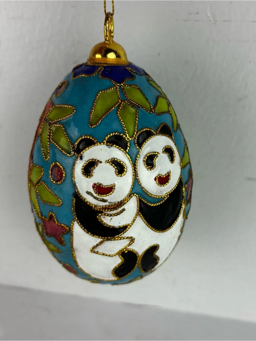 Cloisonné Vintage 1980’s Pandas Christmas Ornament